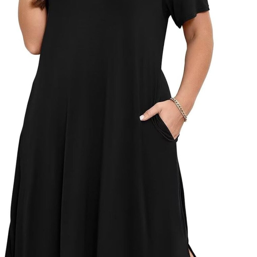 Women Plus Size T-Shirt Dress Casual Long V-Neck Beach Cover Up